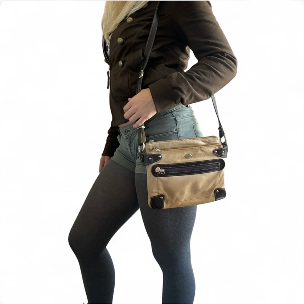 THE TREND Italian Genuine Leather Two-Tone Tan & Brown Crossbody Bag Vintage